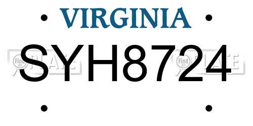 SYH8724 Virginia License Plate