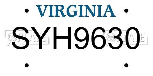 SYH9630 Virginia License Plate