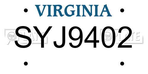 SYJ9402 Virginia License Plate