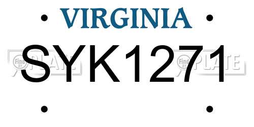 SYK1271 Virginia License Plate