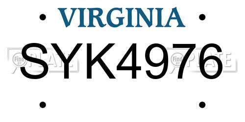 SYK4976 Virginia License Plate