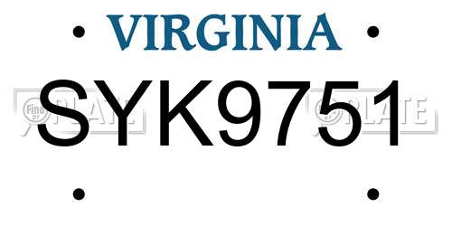 SYK9751 Virginia License Plate