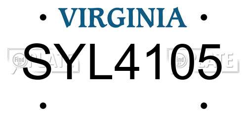 SYL4105 Virginia License Plate