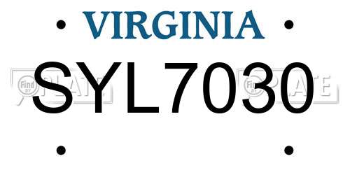 SYL7030 Virginia License Plate