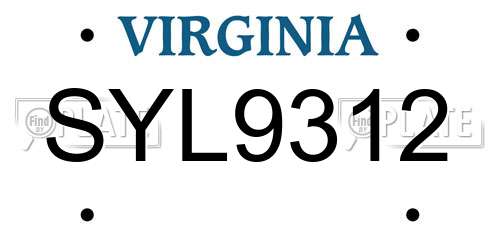 SYL9312 Virginia License Plate
