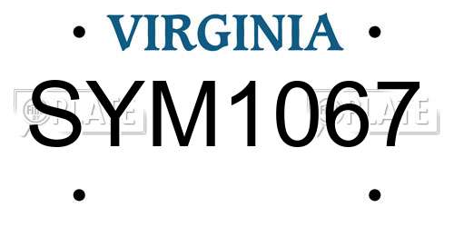 SYM1067 Virginia License Plate