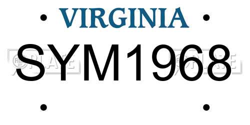 SYM1968 Virginia License Plate