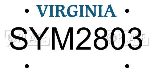 SYM2803 Virginia License Plate