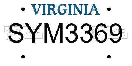 SYM3369 Virginia License Plate