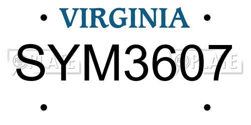 SYM3607 Virginia License Plate