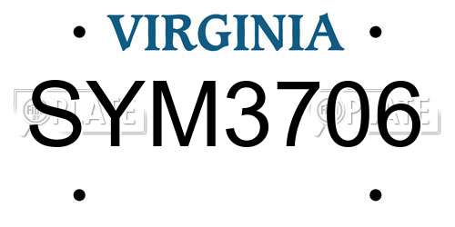 SYM3706 Virginia License Plate