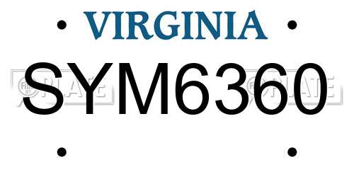 SYM6360 Virginia License Plate