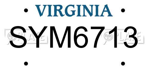 SYM6713 Virginia License Plate