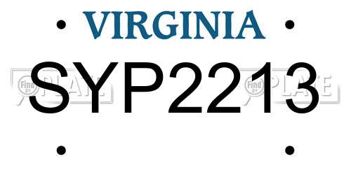 SYP2213 Virginia License Plate