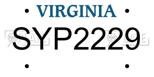 SYP2229 Virginia License Plate