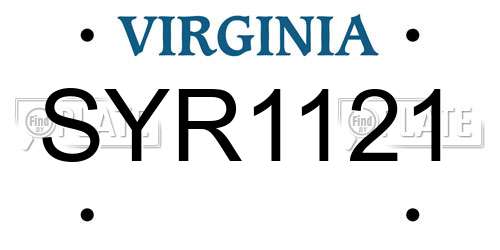 SYR1121 Virginia License Plate