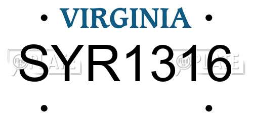 SYR1316 Virginia License Plate