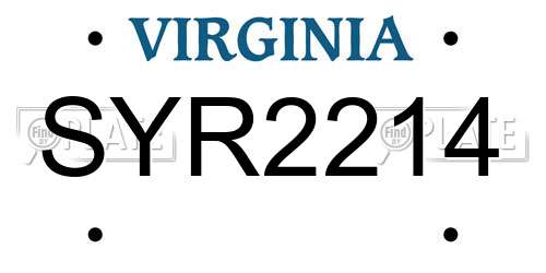 SYR2214 Virginia License Plate