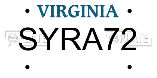 SYRA72 Virginia License Plate