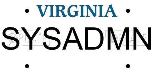 SYSADMN Virginia License Plate
