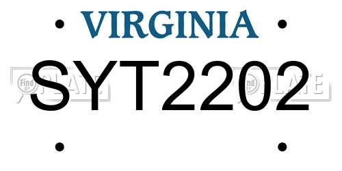 SYT2202 Virginia License Plate