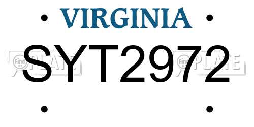 SYT2972 Virginia License Plate