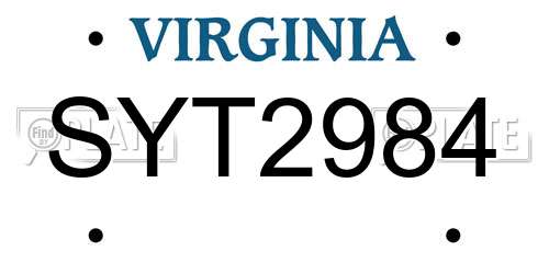 SYT2984 Virginia License Plate