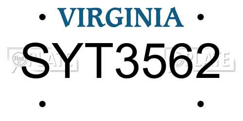 SYT3562 Virginia License Plate