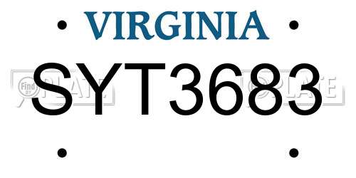 SYT3683 Virginia License Plate