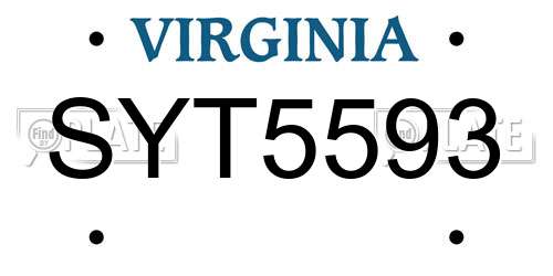 SYT5593 Virginia License Plate