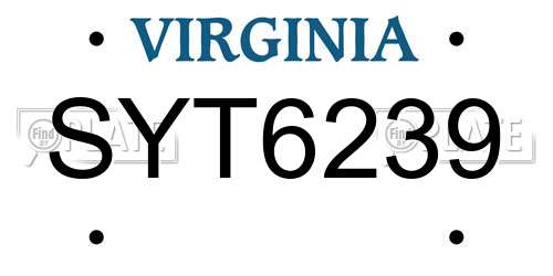 SYT6239 Virginia License Plate