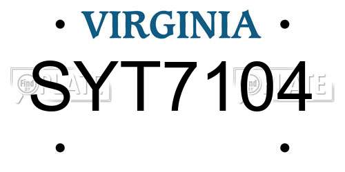 SYT7104 Virginia License Plate