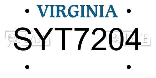 SYT7204 Virginia License Plate