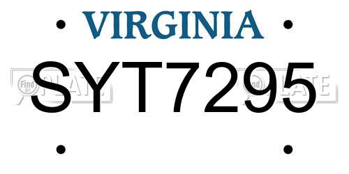SYT7295 Virginia License Plate