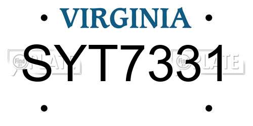 SYT7331 Virginia License Plate
