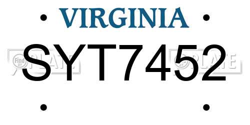 SYT7452 Virginia License Plate