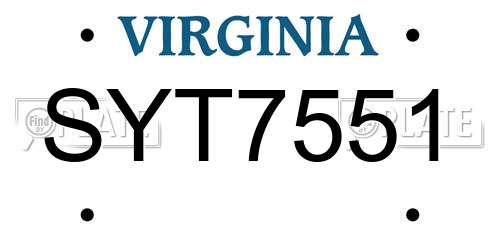 SYT7551 Virginia License Plate