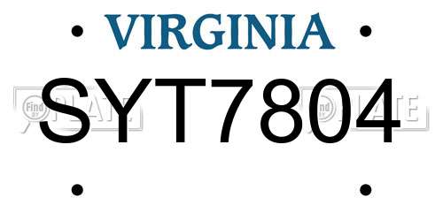 SYT7804 Virginia License Plate