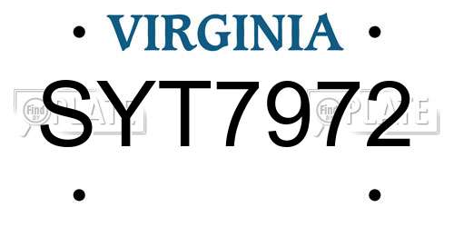 SYT7972 Virginia License Plate