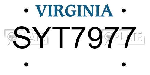 SYT7977 Virginia License Plate