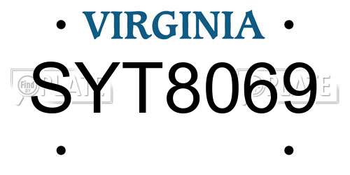 SYT8069 Virginia License Plate