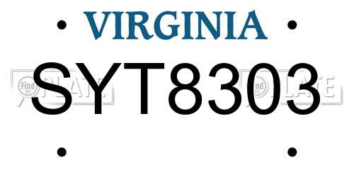 SYT8303 Virginia License Plate