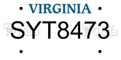 SYT8473 Virginia License Plate