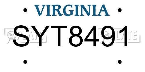 SYT8491 Virginia License Plate