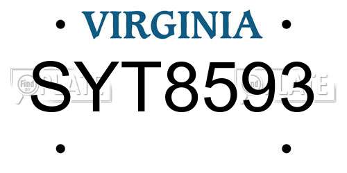 SYT8593 Virginia License Plate