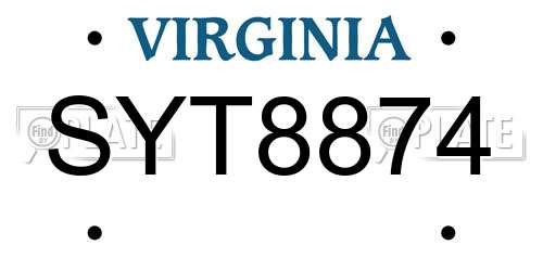 SYT8874 Virginia License Plate