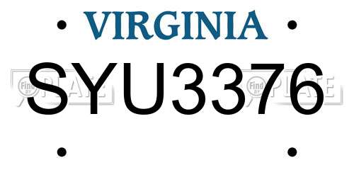 SYU3376 Virginia License Plate