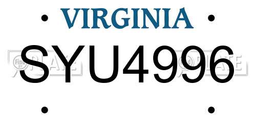 SYU4996 Virginia License Plate