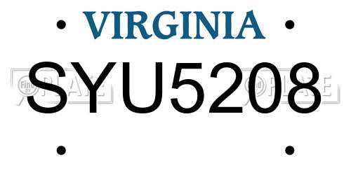 SYU5208 Virginia License Plate