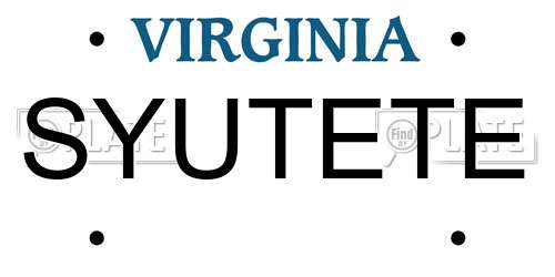 SYUTETE Virginia License Plate